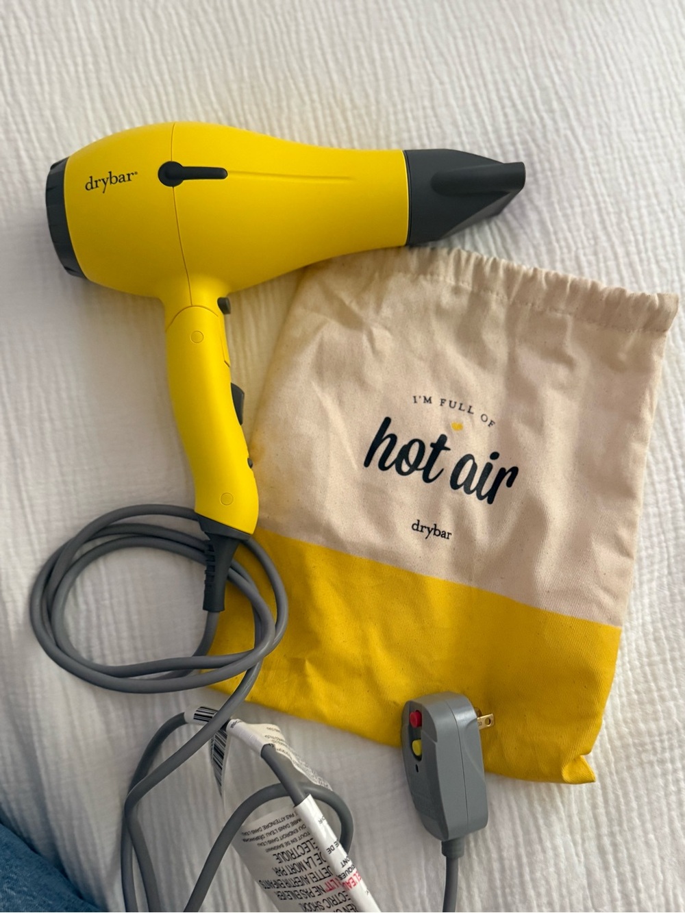Drybar Yellow Travel Hair Dryer with Gray Nozzle and Cord